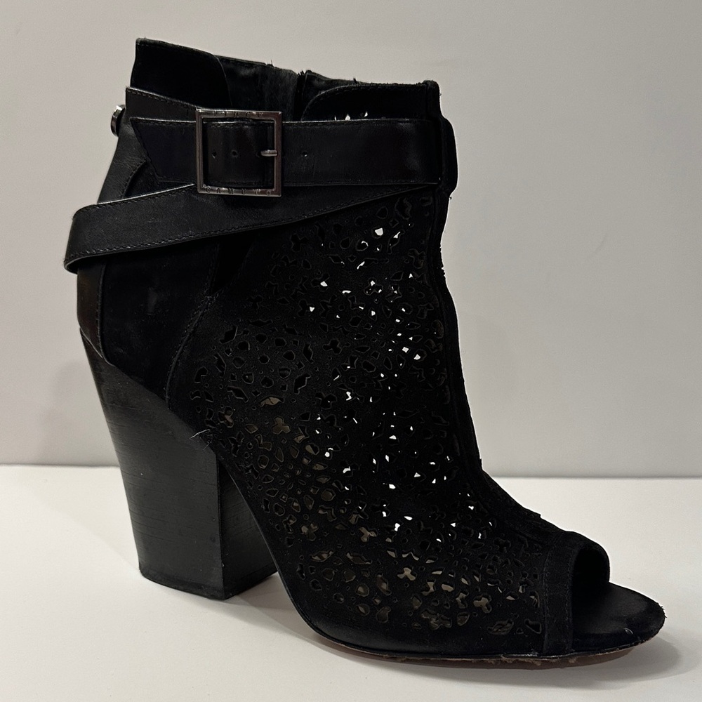Vince Camuto Black Peep-Toe Heeled Boots